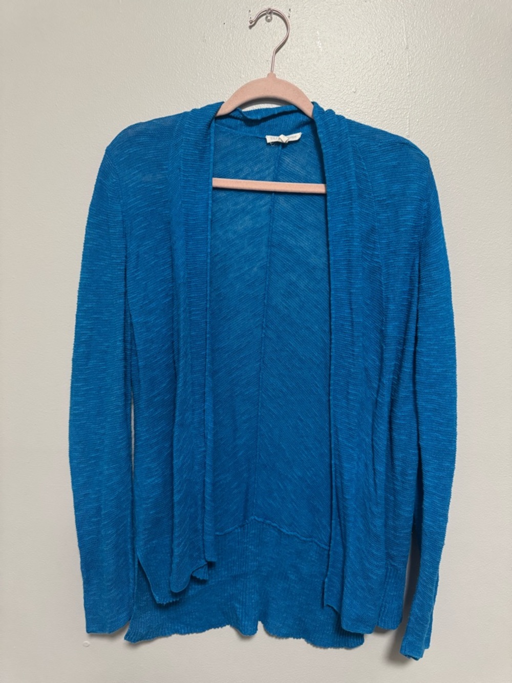 Eileen Fisher Blue Open-Front Cotton Linen Blend Women's Cardigan Sweater